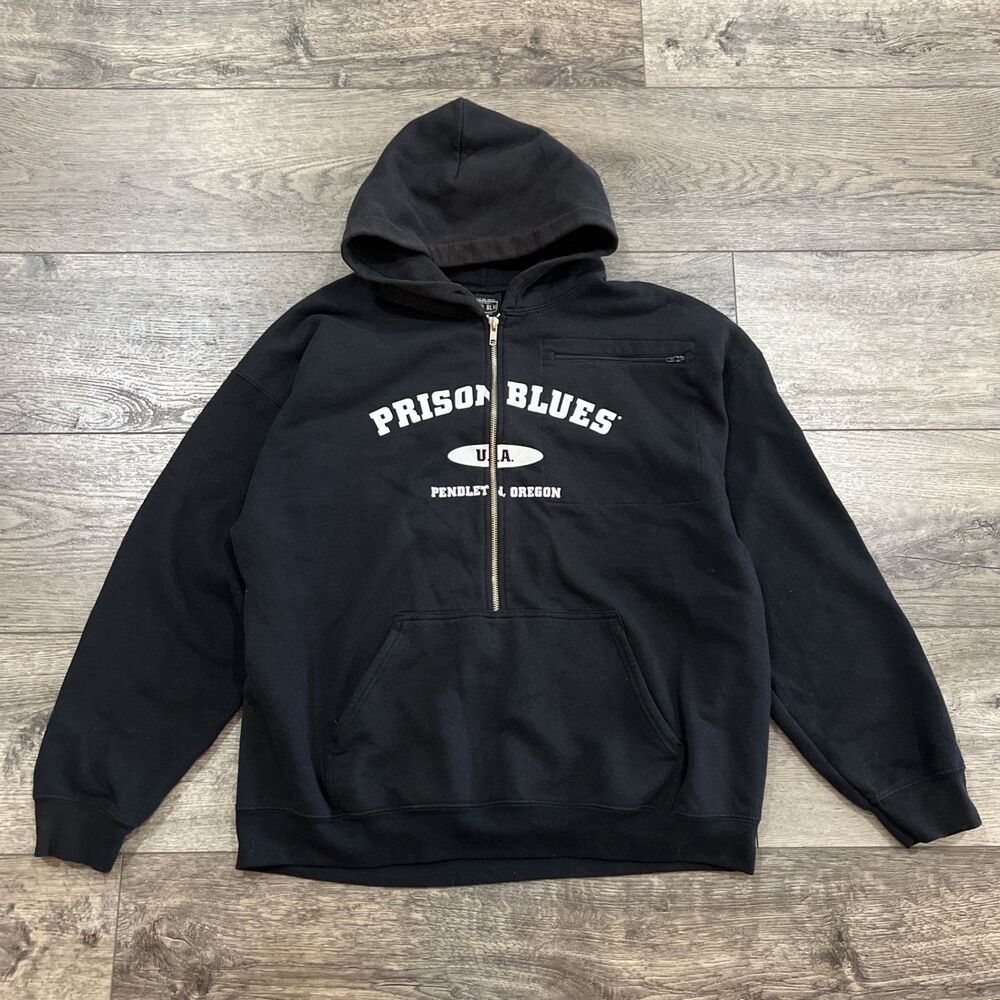 Prison Blues 3/4 Zip Black Hoodie PRSN BLU Made In USA - Men’s Size XL